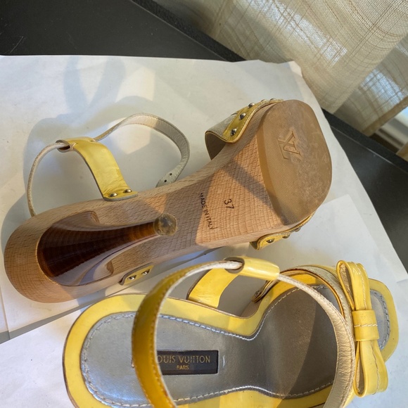 Louis Vuitton platform heels pat leather monogram canvas ankle strap Italy - Picture 7 of 8